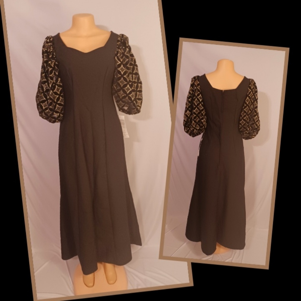Vintage Simco Formal Puff Sleeve Maxi Dress 6 NWT